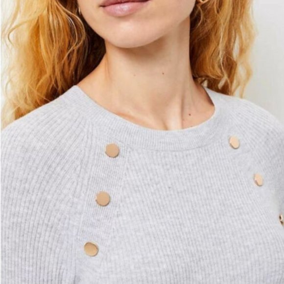 | loft • heather gray ribbed button trim sweater | - Picture 2 of 3